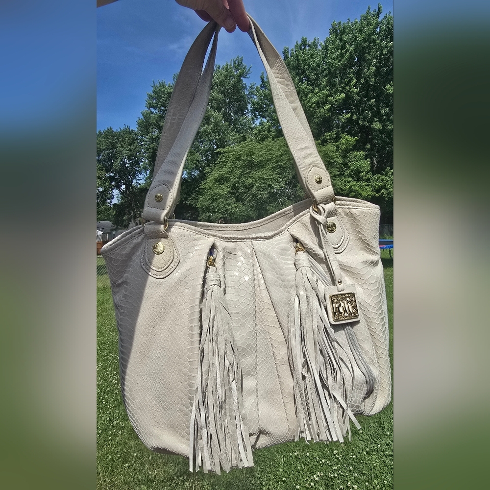 Shoulder Bag Chi Carlos Falchi Bag White Vegan "Snake Skin"